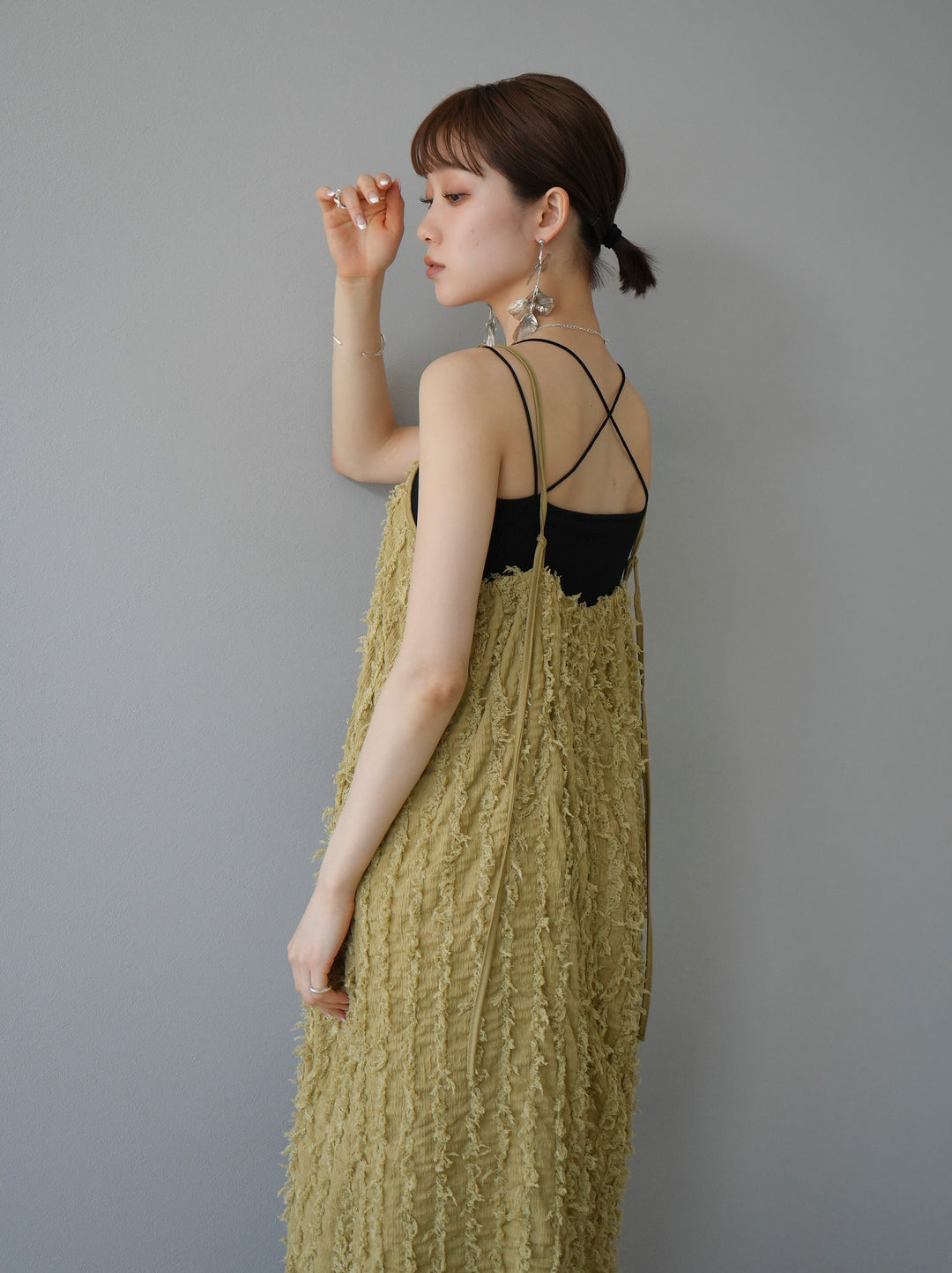 [Pre-order] Fringe Jacquard Stretch Cami Dress/Mustard