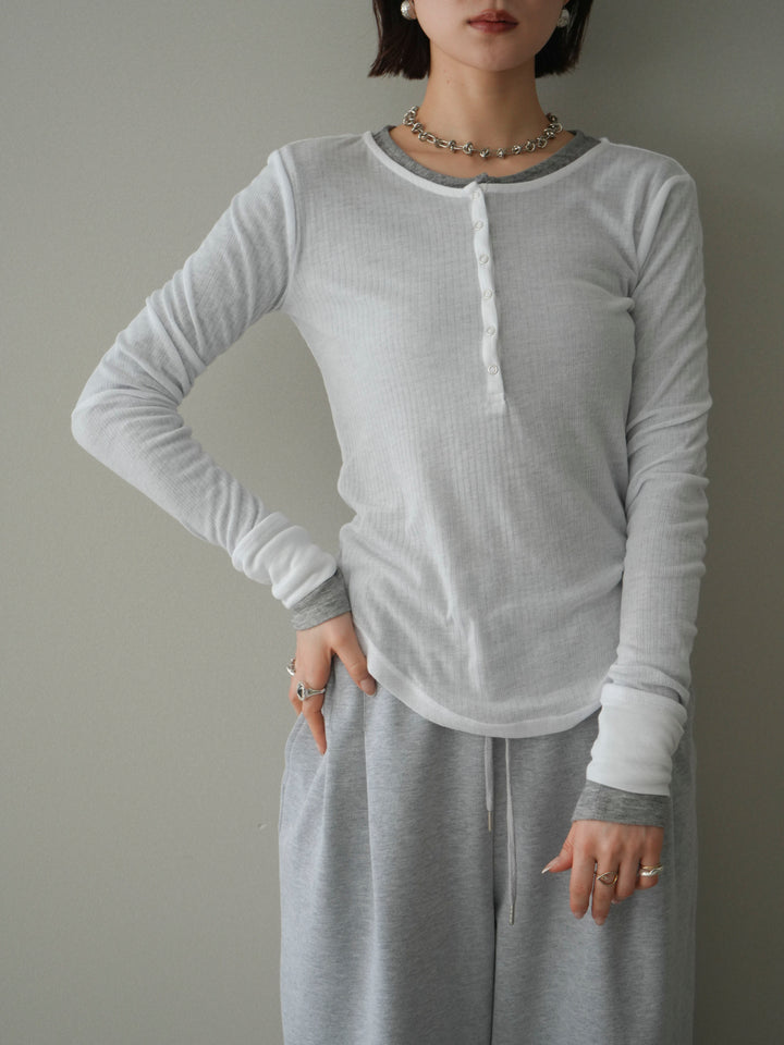 [予約]シアーリブヘンリーネックロンT/white