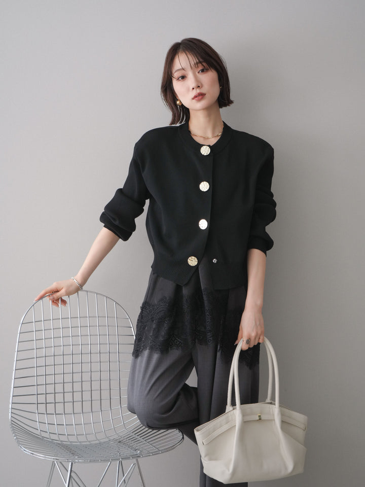 [SET]メタルボタンクルーネックニットカーディガン+選べるアクセセット(2set)