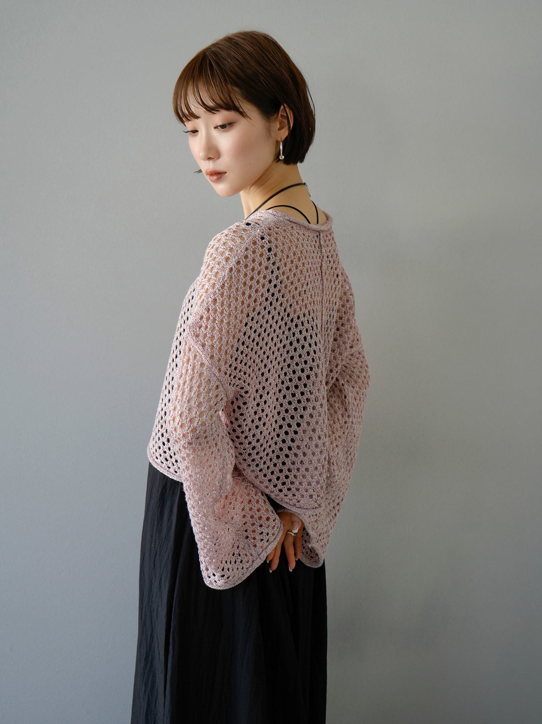 [Pre-order] Sequin Mesh Knit Pullover/Pink