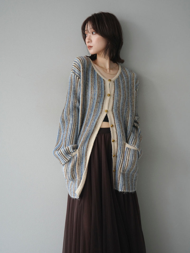 [予約]アンティークボタンストライプニットカーディガン/ivory