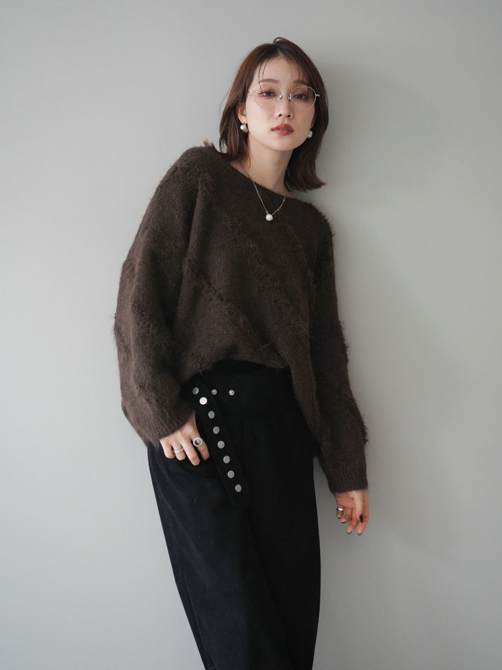 [予約]ブークレラインデザインニットプルオーバー/brown