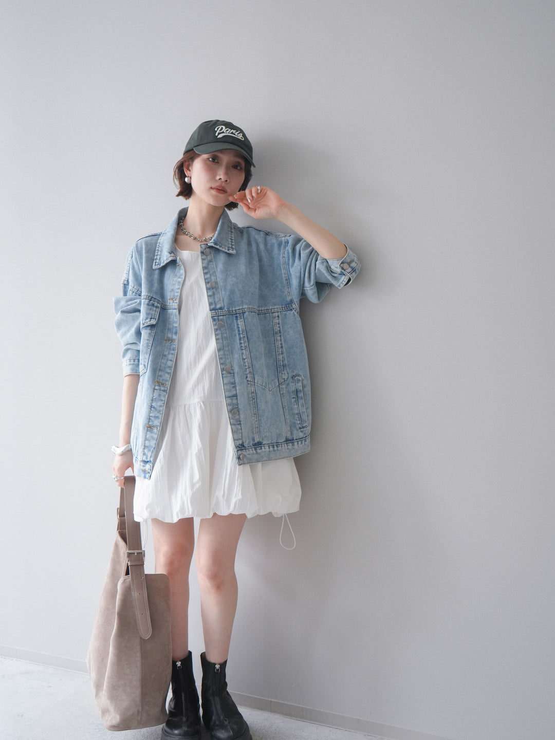 [予約]ドロストバルーンミニワンピース/white