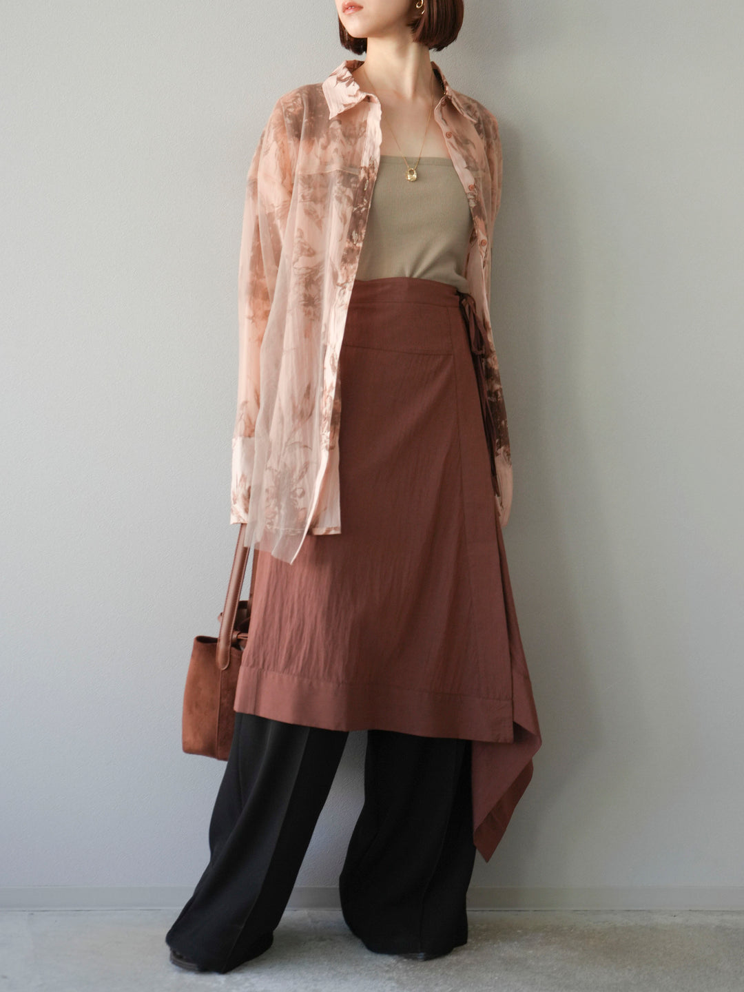 [予約]アシンメトリーレイヤードスカート/ブラウン