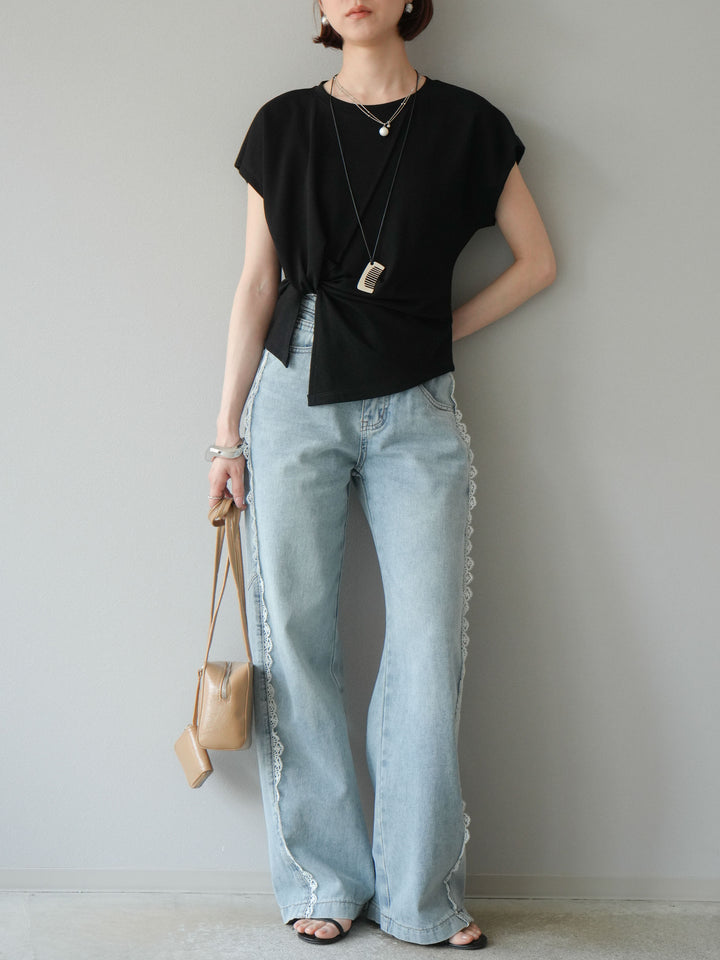 【預購】Line蕾絲牛仔褲/淺藍