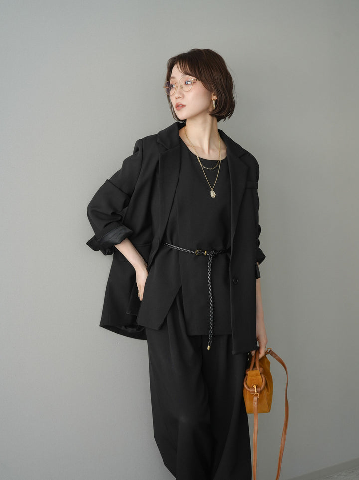 [SET]ベルト付ノースリーブトップス＆ワイドパンツSETUP+バックスリットデザインジャケット(2set)