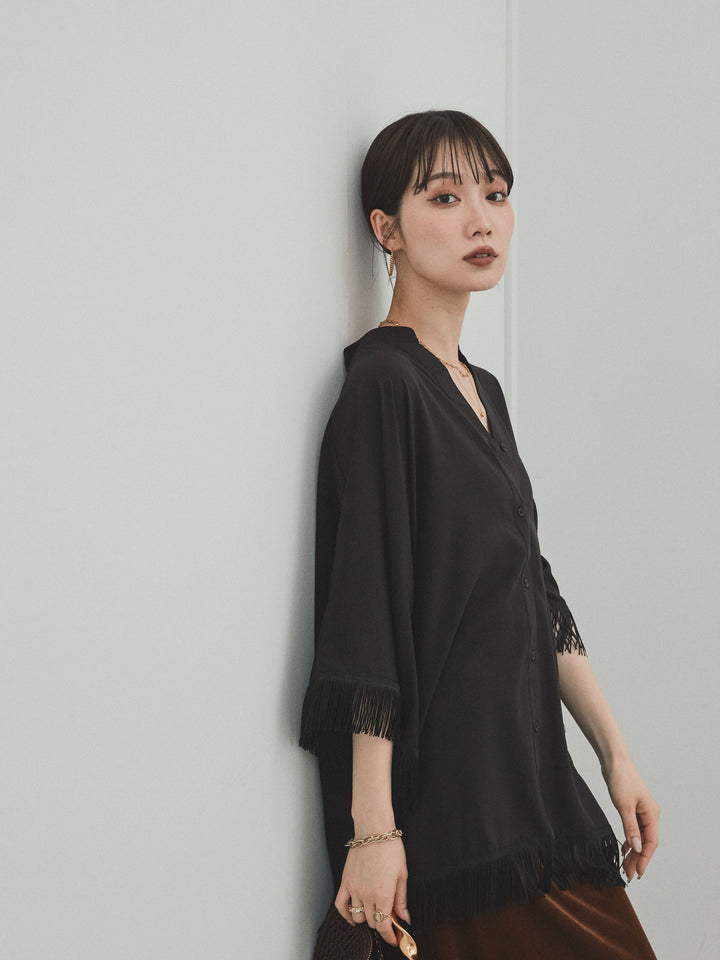 [SET] 方形流蘇斗篷襯衫 + 天鵝絨短裙 (2set)