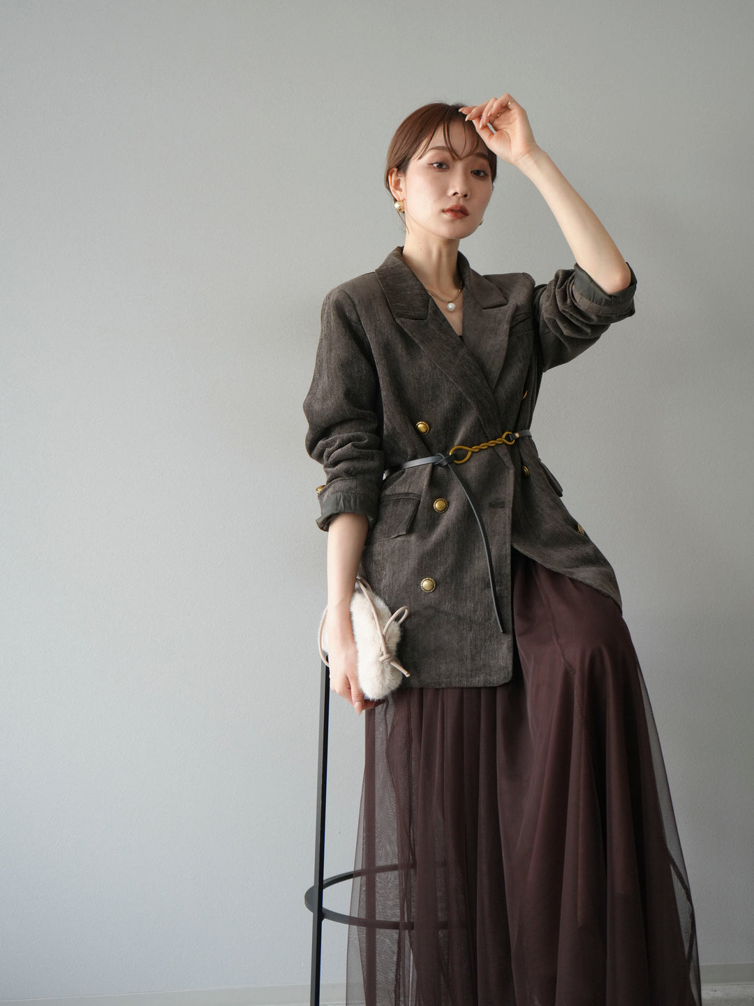 [SET]ベロアダブルジャケット+チュールボリュームスカート(2set)