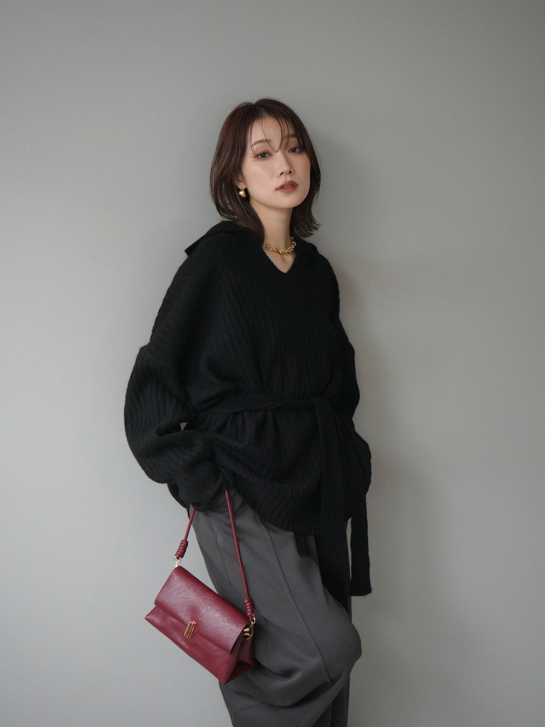 [予約]ワイドリブポロニットプルオーバー/black