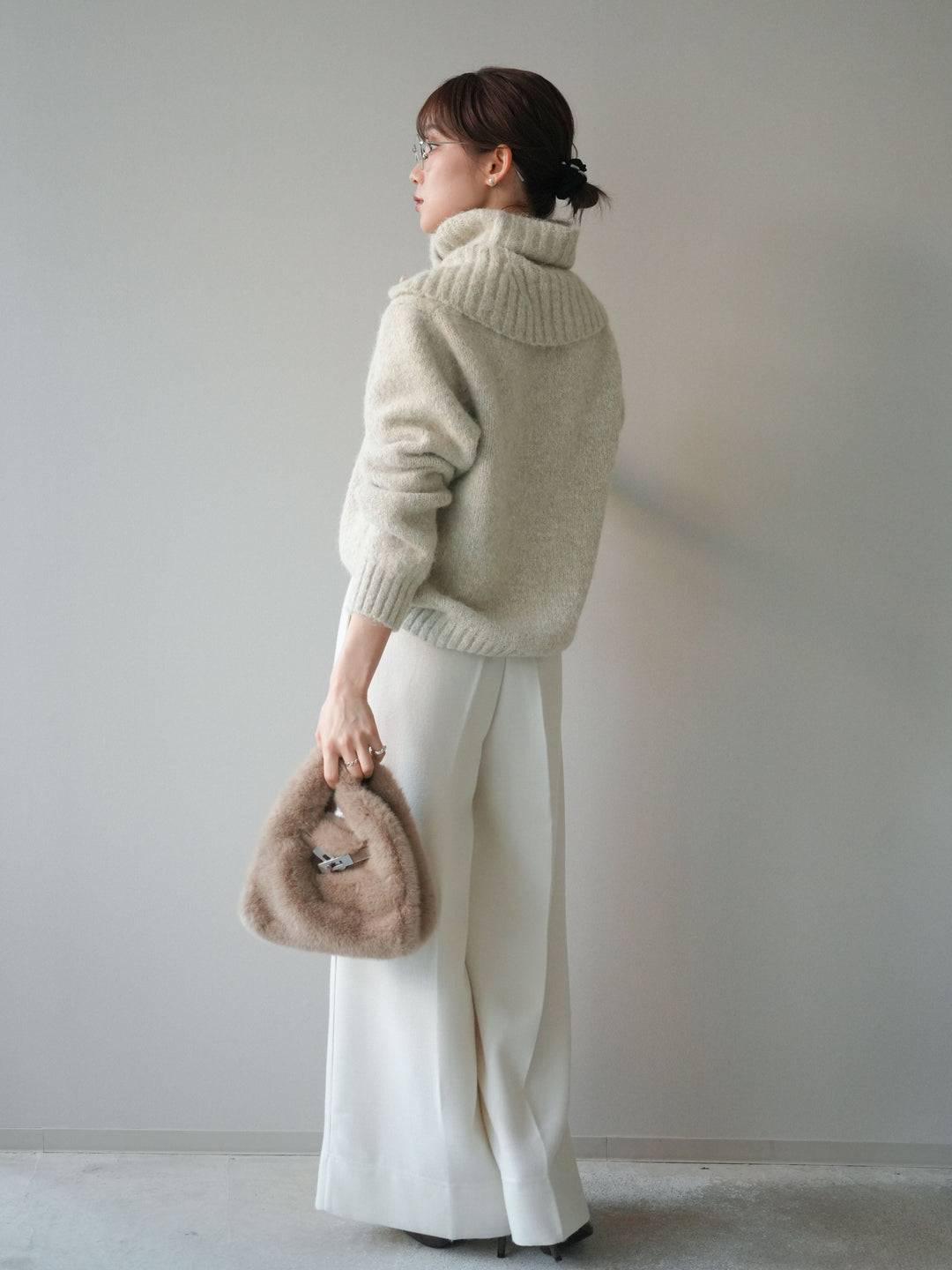 [予約]ウールタッチベルト付ワイドパンツ/offwhite