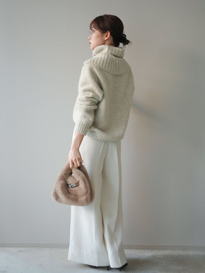 [予約]ウールタッチベルト付ワイドパンツ/offwhite