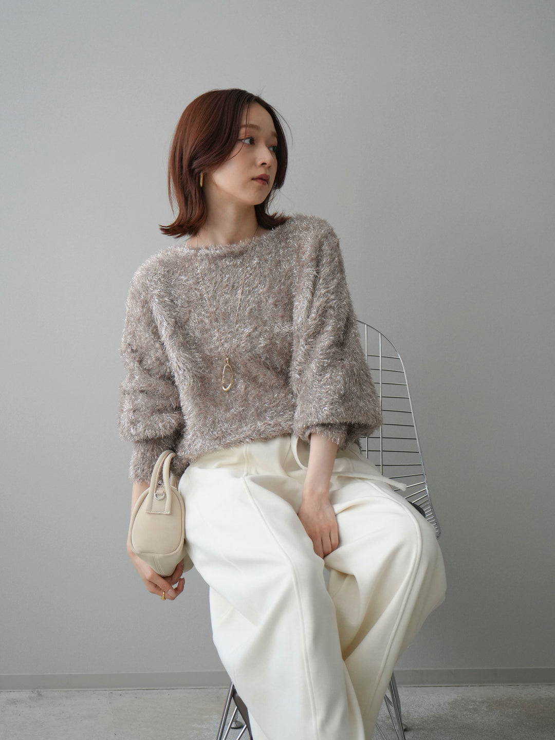 [予約]ラメシャギードルマンニットプルオーバー/beige