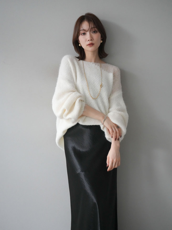 [予約]ネック透かし編みニットプルオーバー/ホワイト