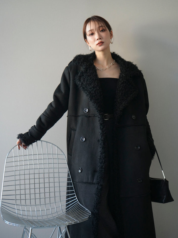 [予約]ムートンロングコート/black