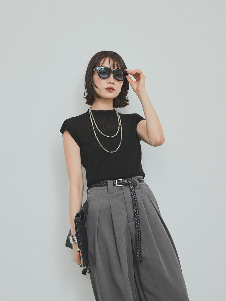 [SET]フレンチスリーブシアーニットトップス+フレンチスリーブシアーニットトップス(2set)