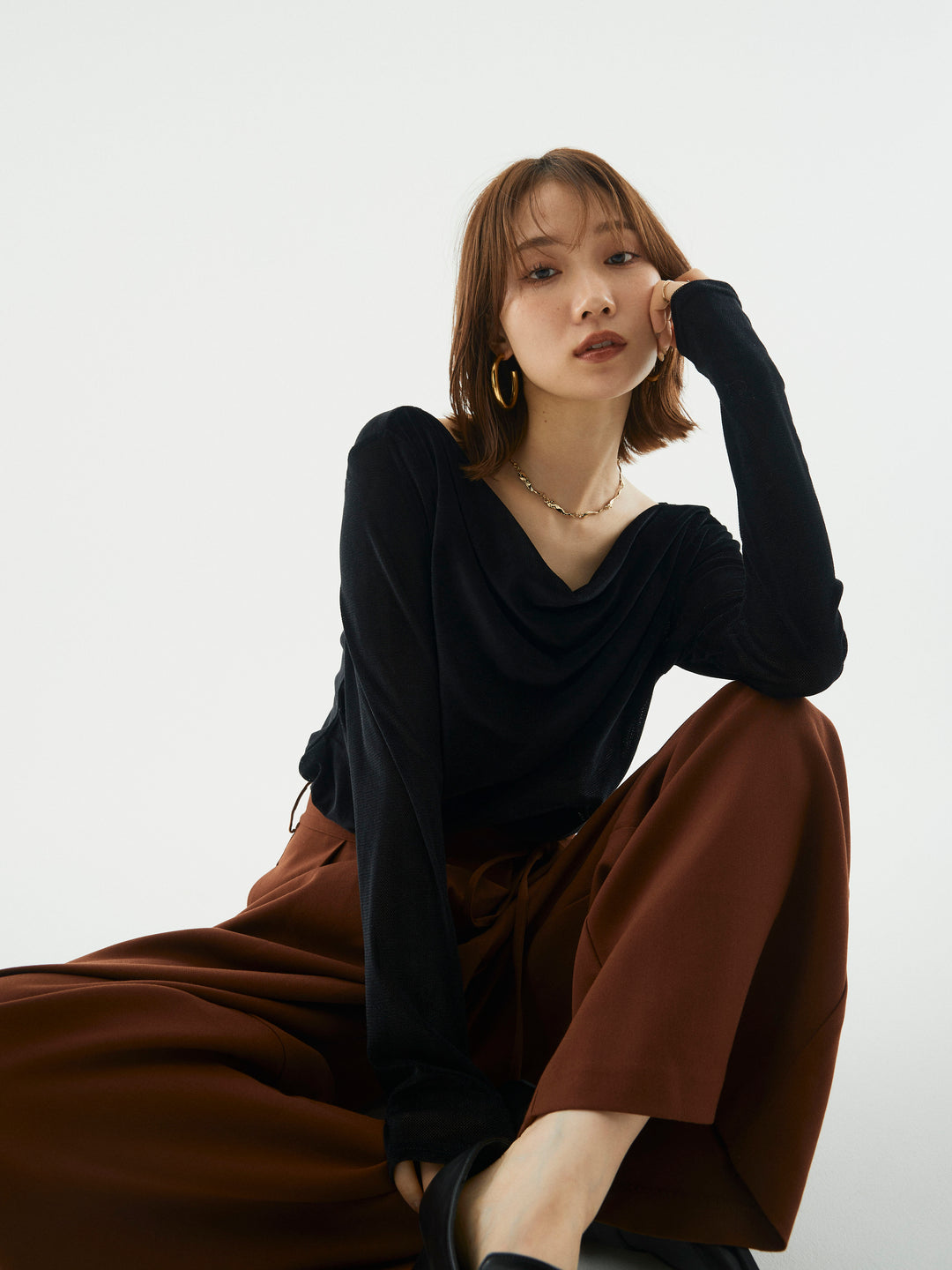 【Allure】[SET]シアーベロアタックデザイントップス+シアーベロアタックデザイントップス(2set)