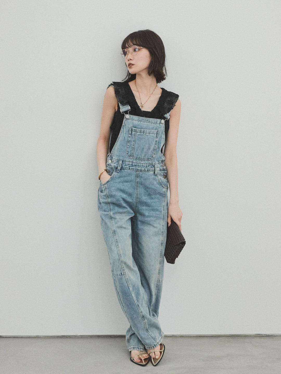 [予約]センターシームデニムサロペット /ライトブルー