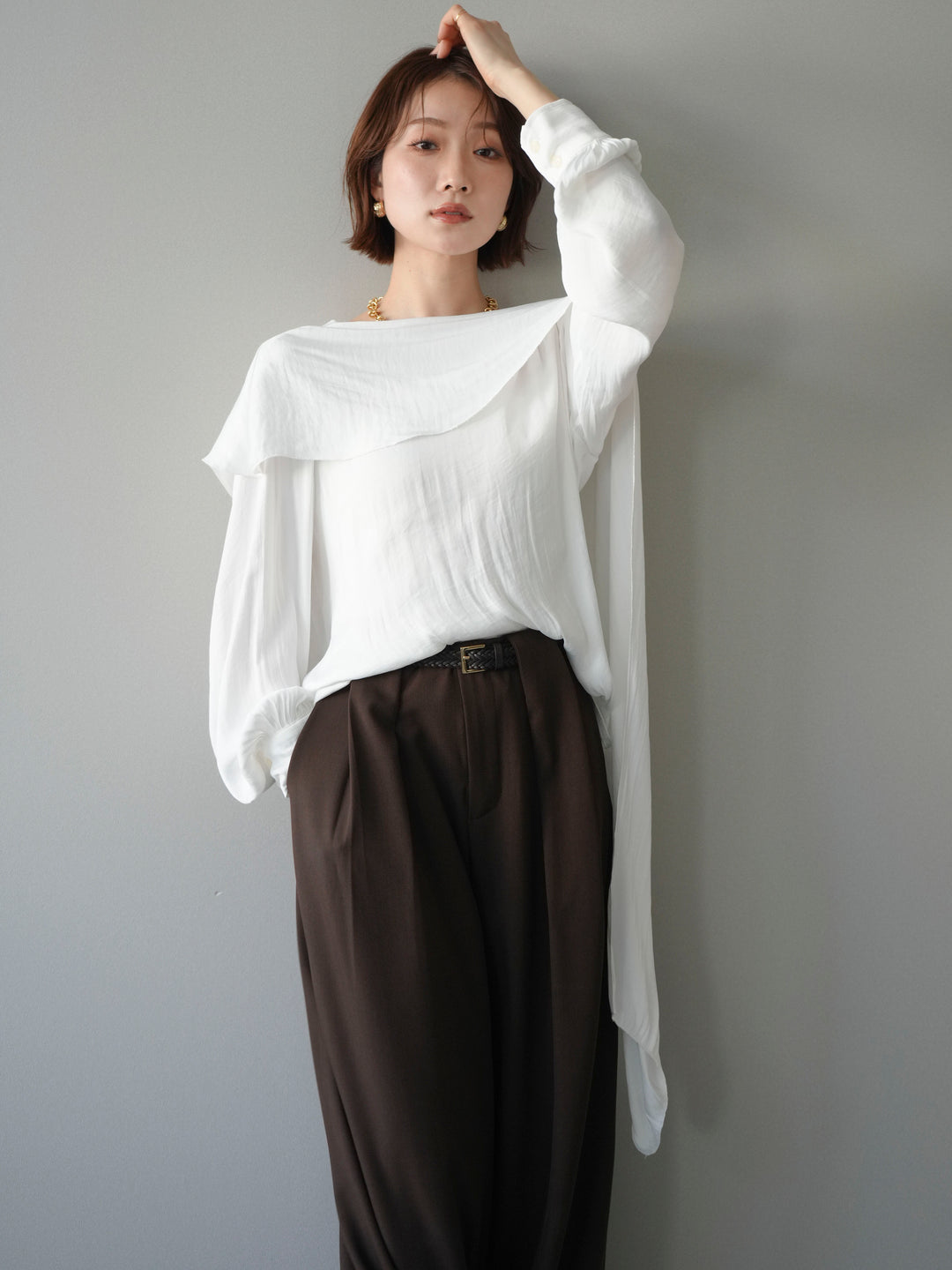 [予約]シルキードレープブラウス/white