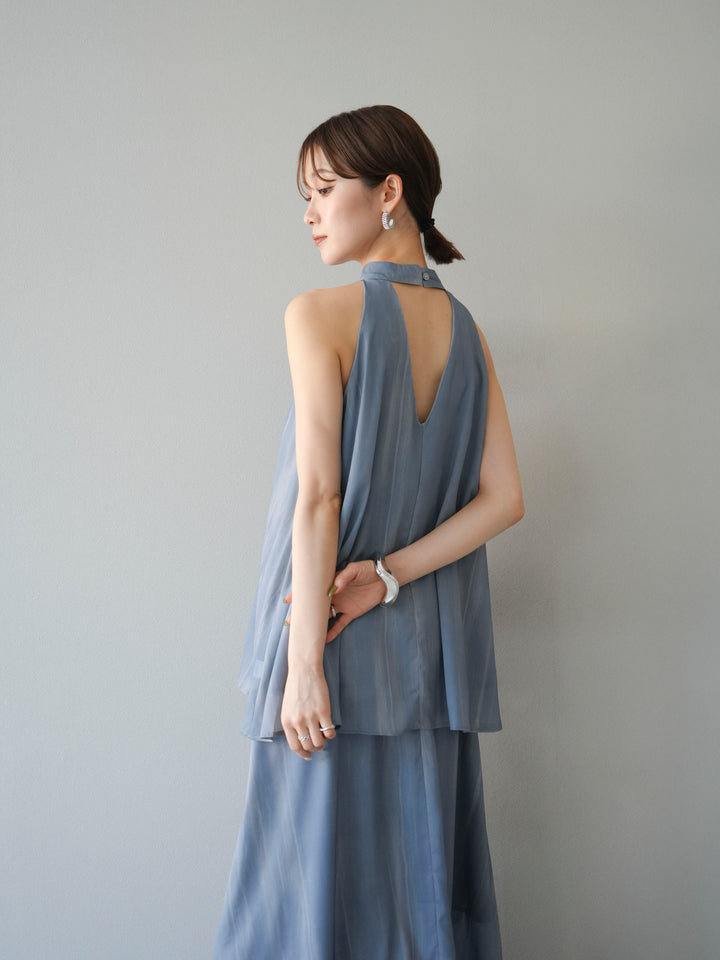 [SET] 細膩花紋V領襯衫＆喇叭裙（2套）