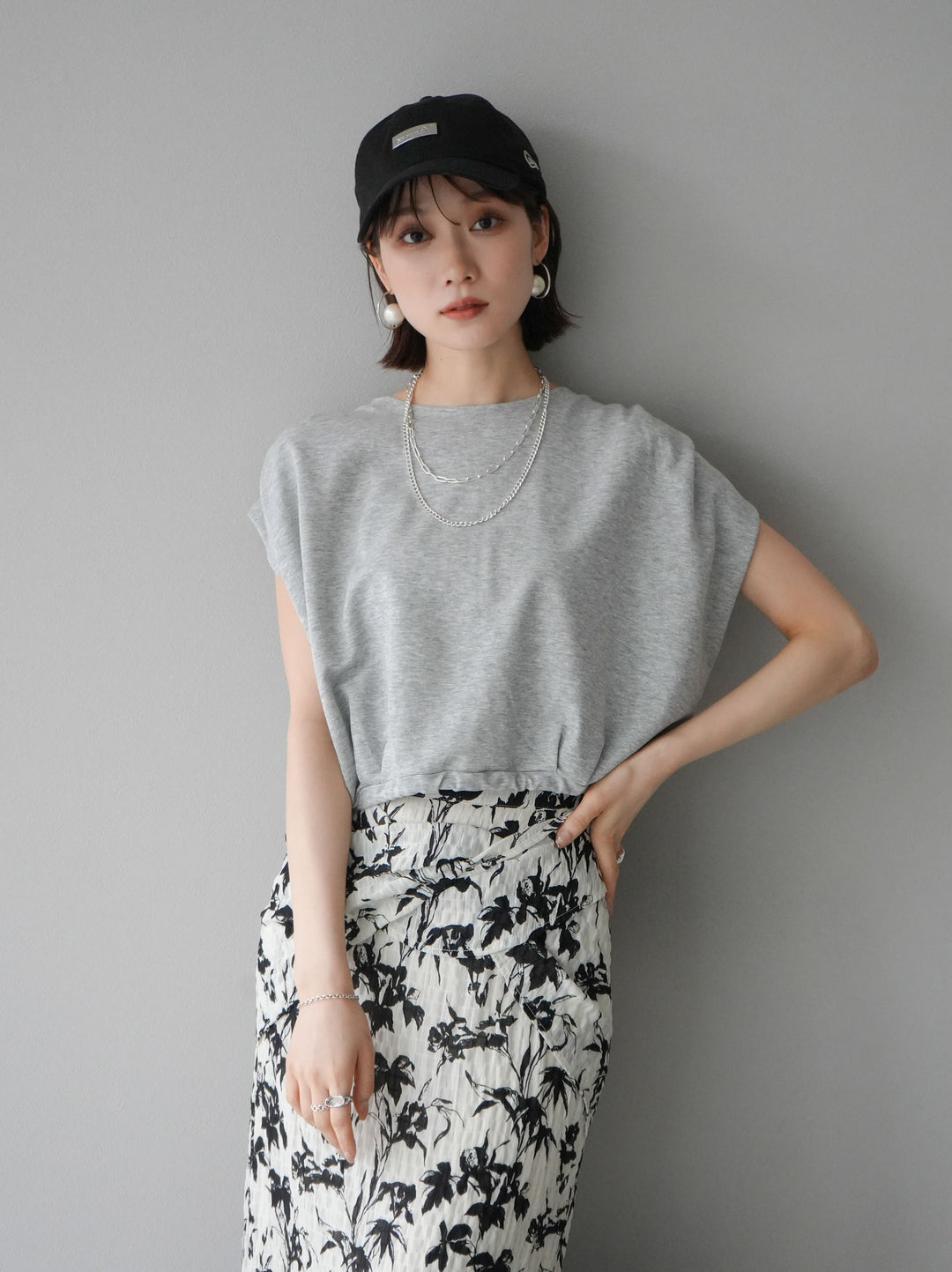 [Pre-order] Washer waist design flower pattern skirt/off-white