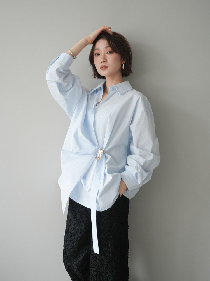 [SET]メタルパーツドレープシャツ+シアーコードレースイージーパンツ(2set)