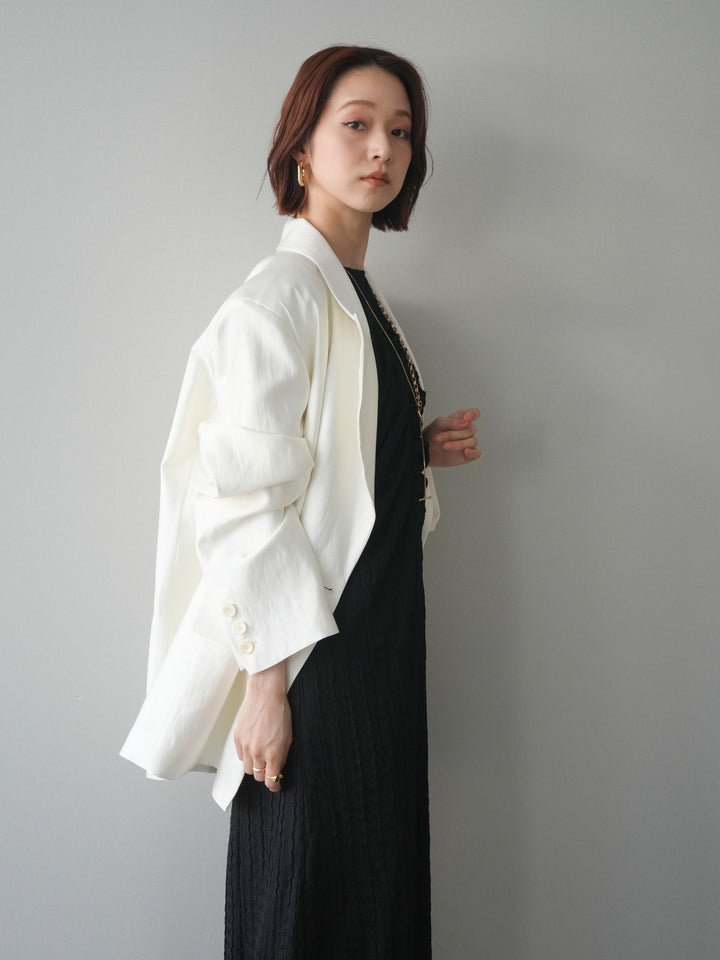 [SET]シャーリングジャガードノースリーブワンピース+エフォートレステイラードジャケット(2set)