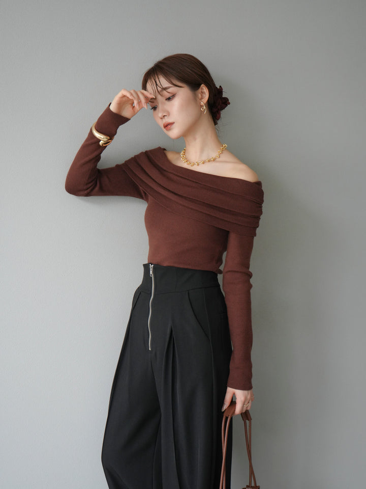 [予約]オフショルニットプルオーバー/ブラウン