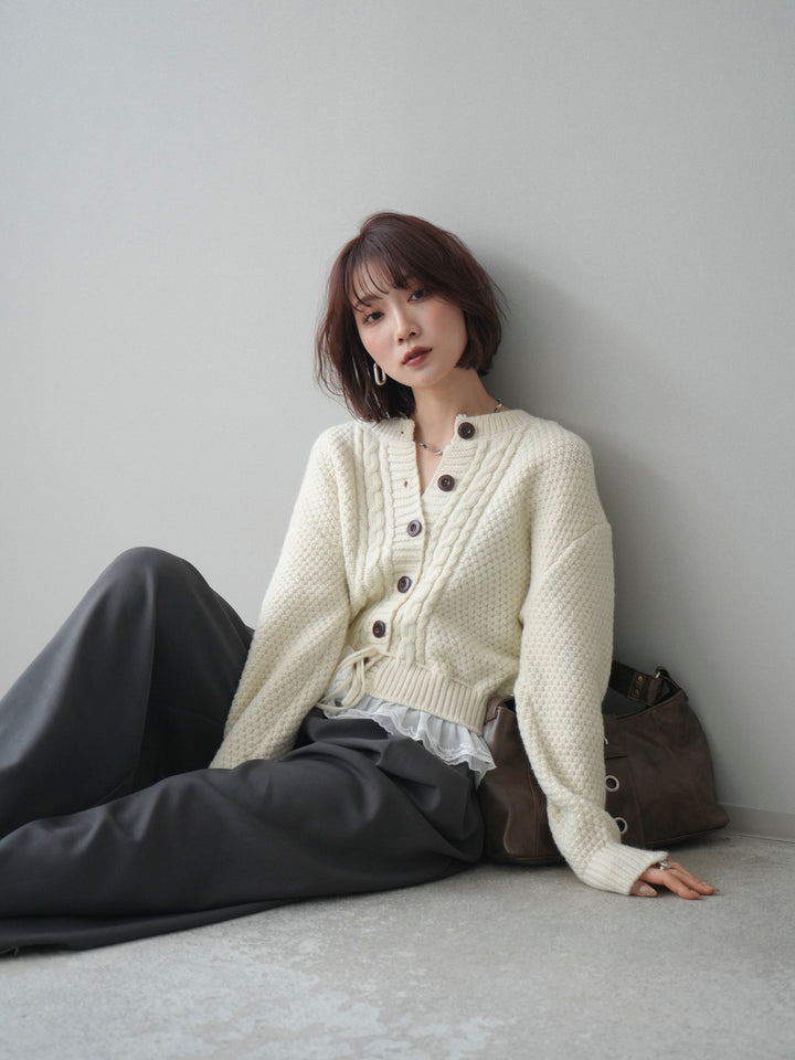[予約]裾レースケーブルニットカーディガン/ivory