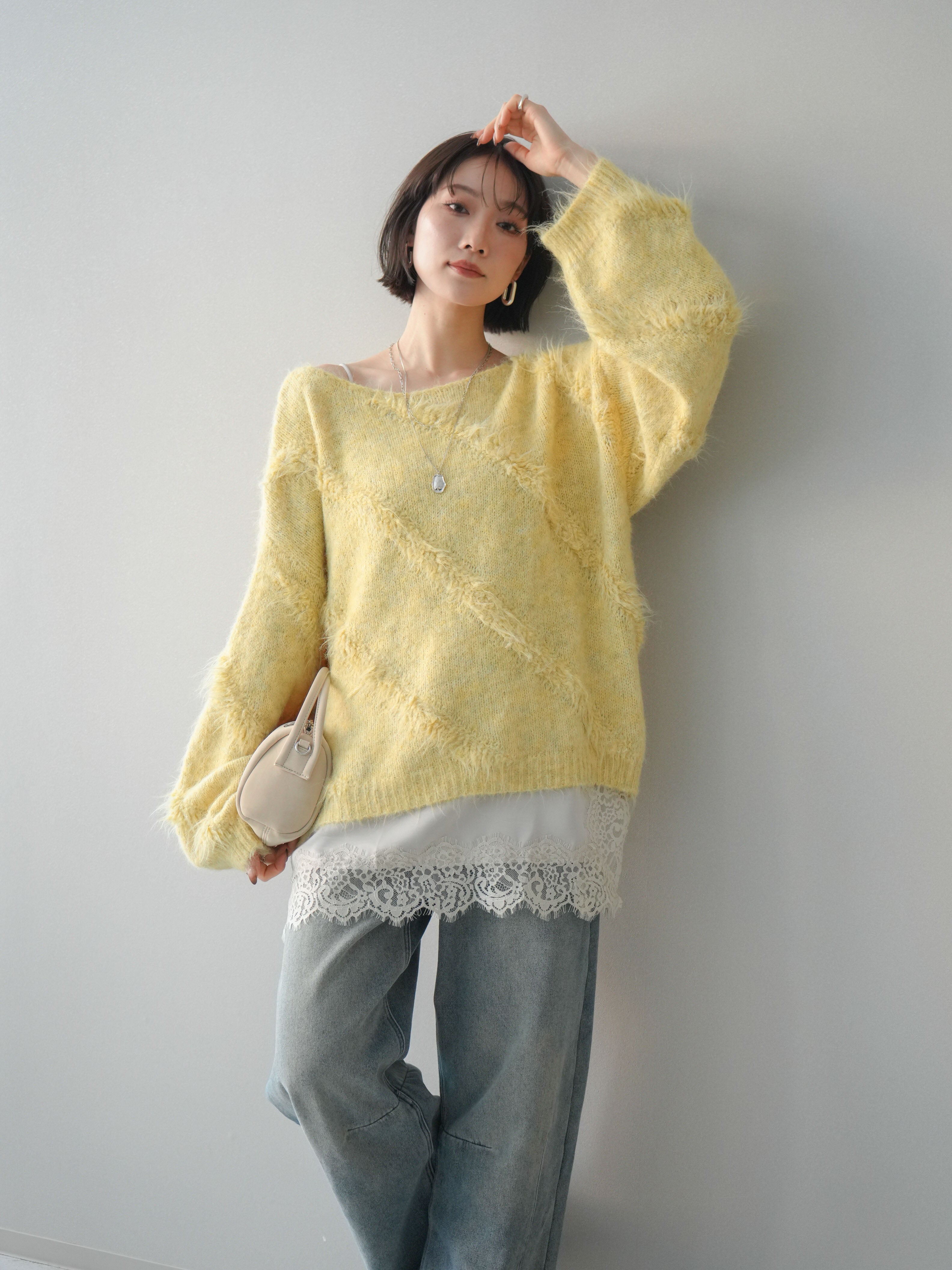 予約]シャギーデザインニットプルオーバー/yellow – Lumier