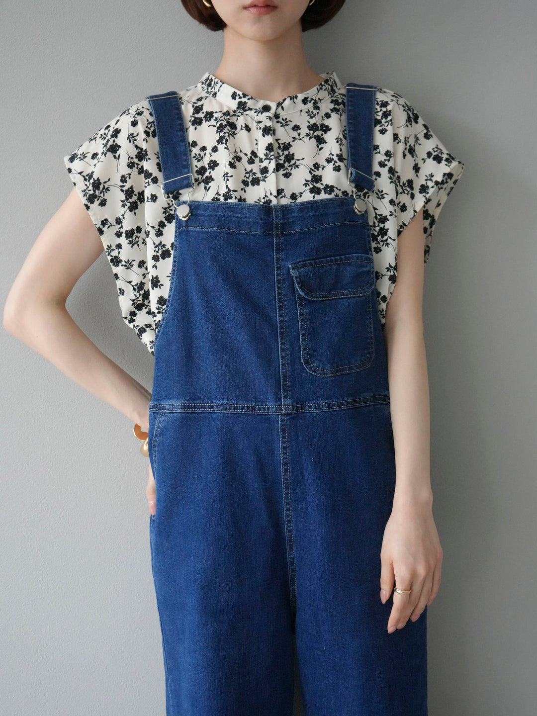 [予約]フラワープリントフレンチスリーブブラウス/アイボリー