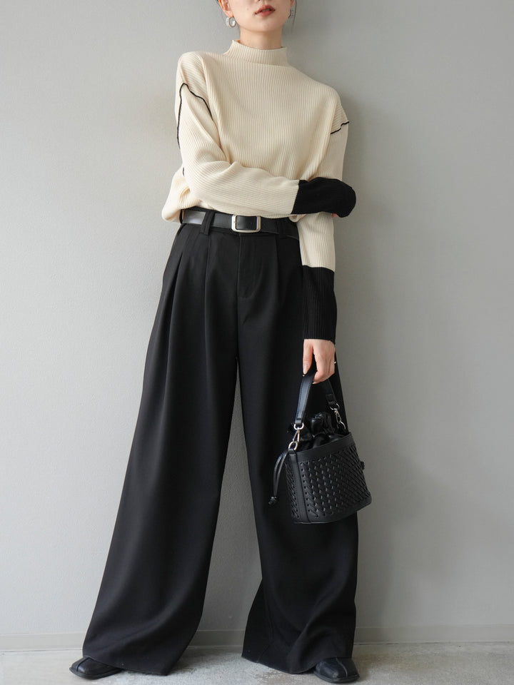 [予約]ボトルネック配色リブニットプルオーバー/エクリュ×ブラック