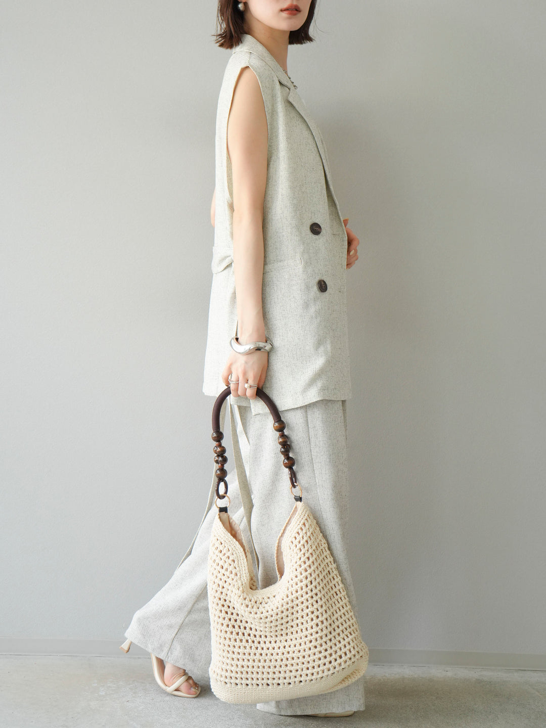 [予約]ミックスツイードタックパンツ/アイボリー