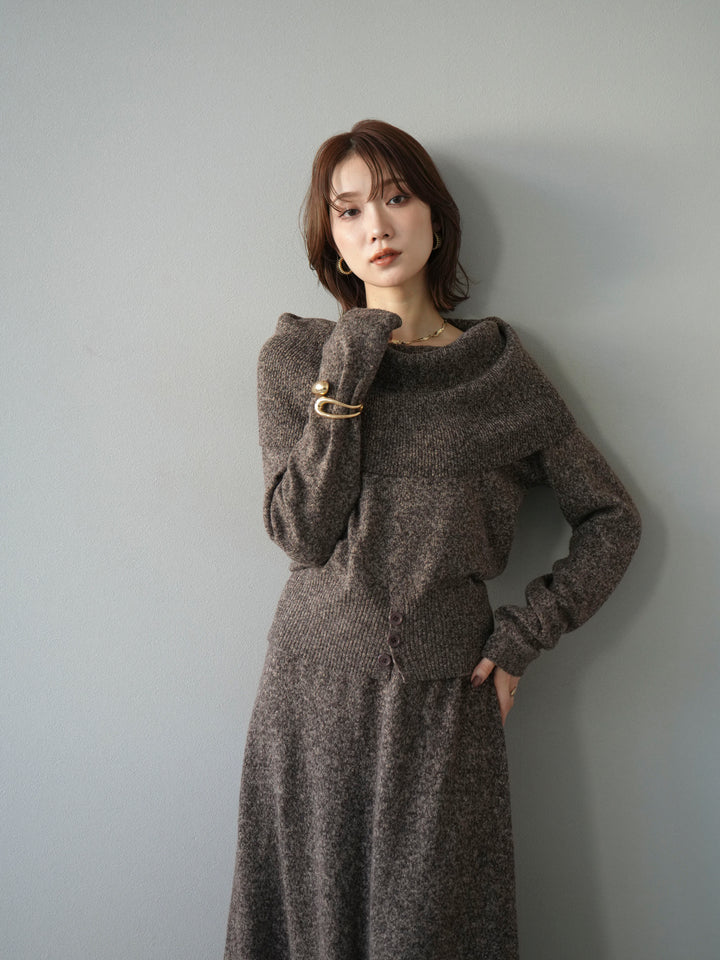 [予約]ミックスヤーンオフショルニットプルオーバー/ブラウン