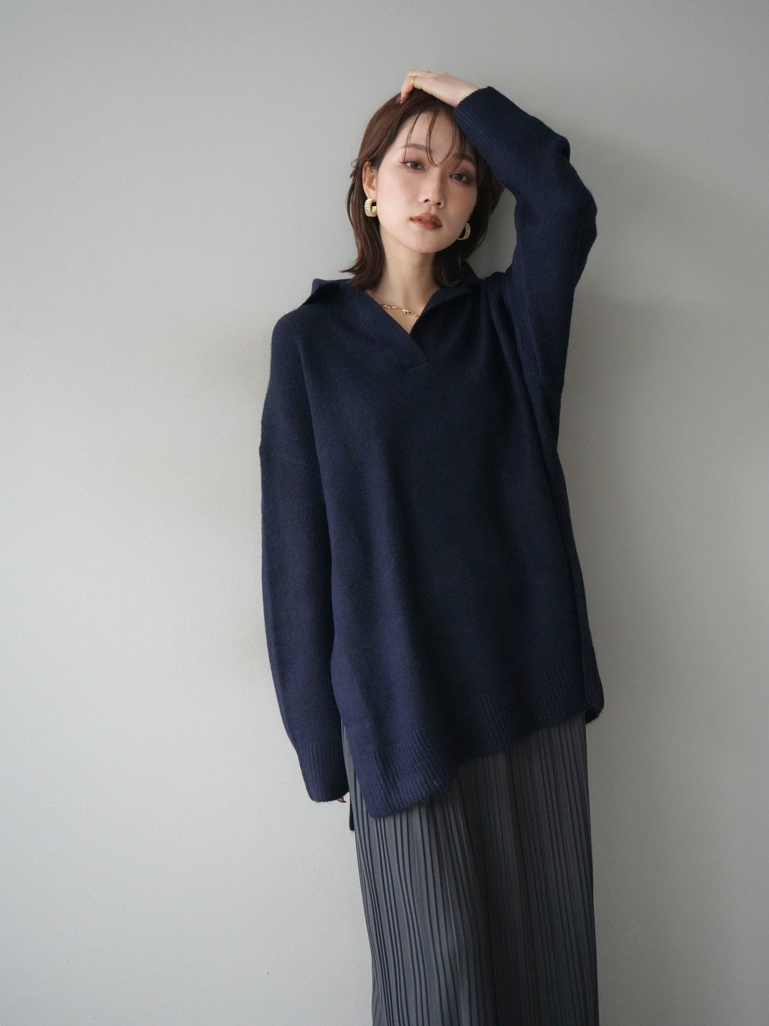 [予約]スキッパーオーバーニットプルオーバー/navy
