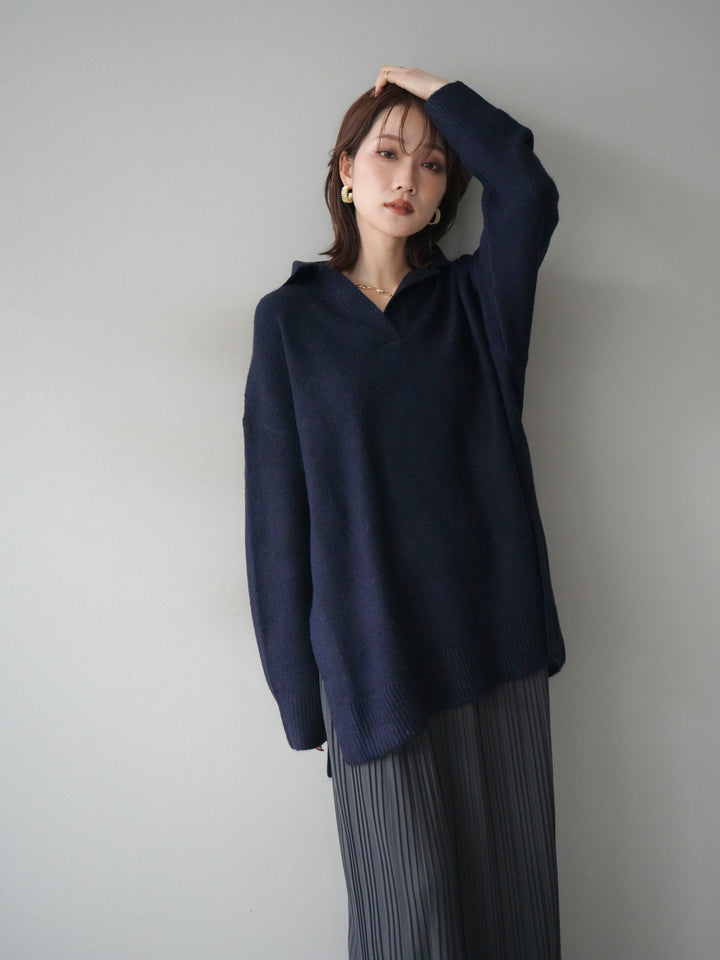 [予約]スキッパーオーバーニットプルオーバー/navy