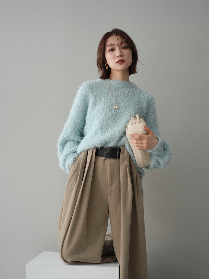 [SET]ボリュームスリーブシャギー MIXニットプルオーバー+選べるアクセセット(2set)