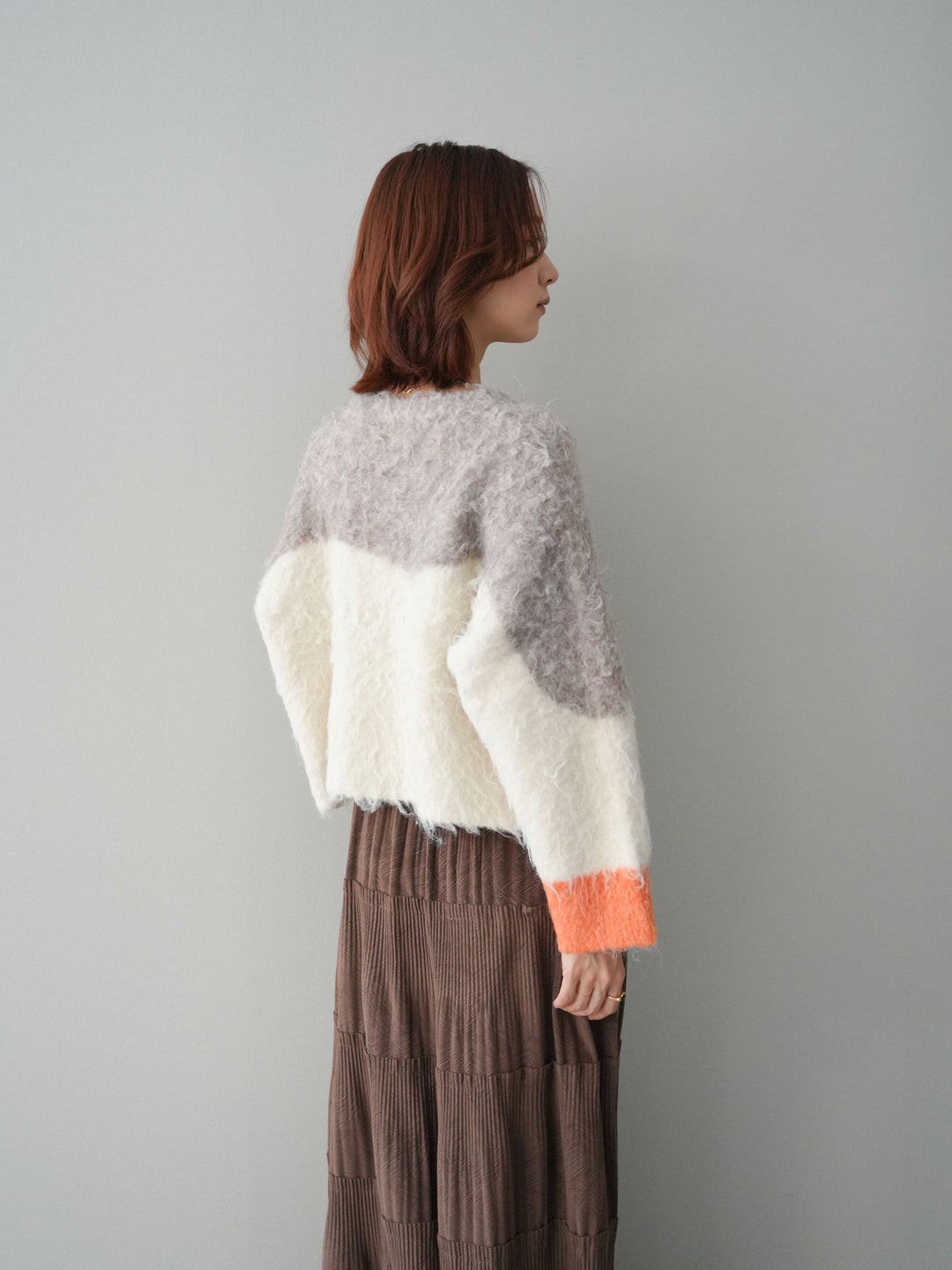 [SET]バイカラーモヘアタッチニットプルオーバー+型押しスエードティアードプリーツスカート(2set)