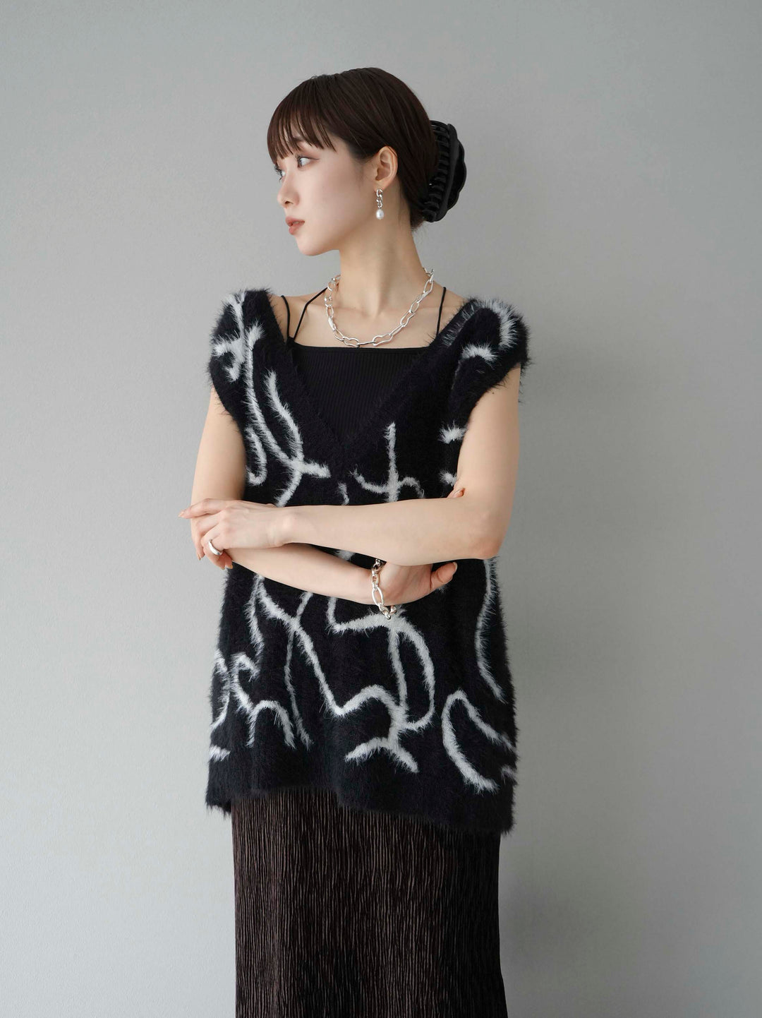 [SET]ラインシャギーニットベスト+選べるアクセセット(2set)