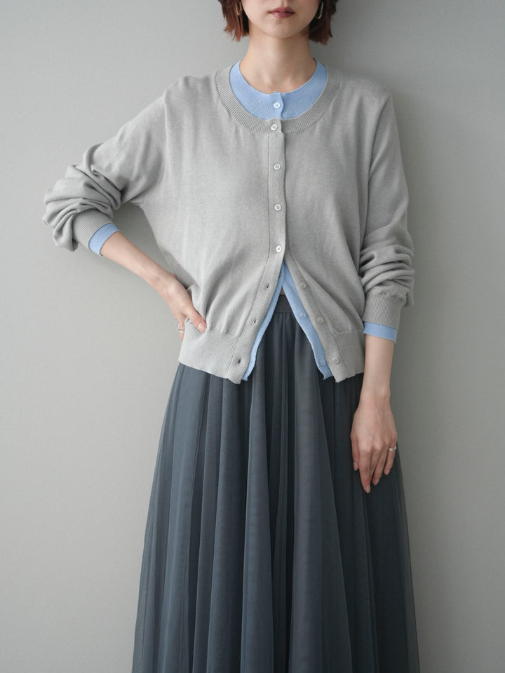 [予約]配色レイヤードコットンアクリルニットカーディガン/mokugray