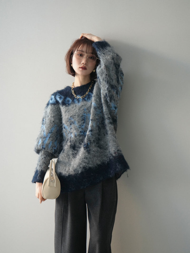 [予約]シャギーニュアンス柄ニットプルオーバー/gray