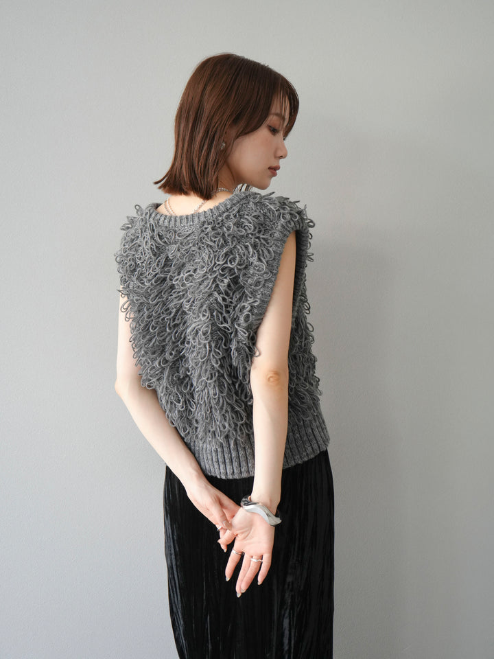 [SET]レザー襟オンブレチェックオーバーシャツ +ループデザインホックベスト +クラッシュベロアナロースカート(3set)