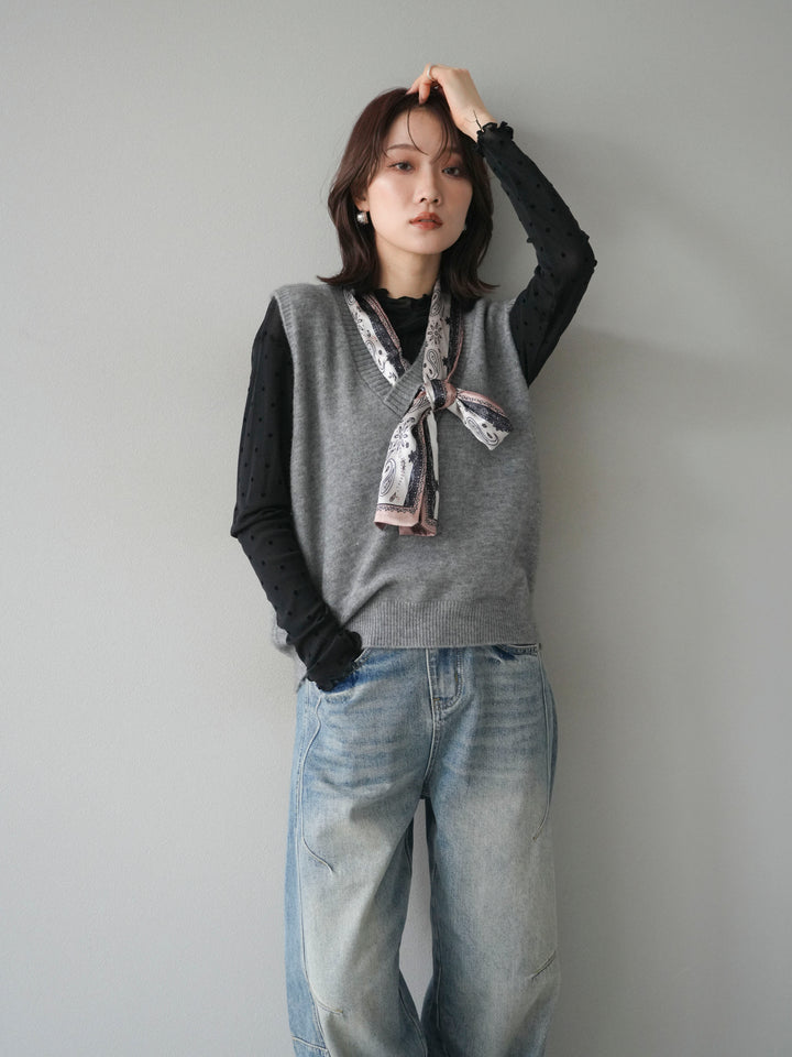 [予約]スカーフ付きニットベスト/gray