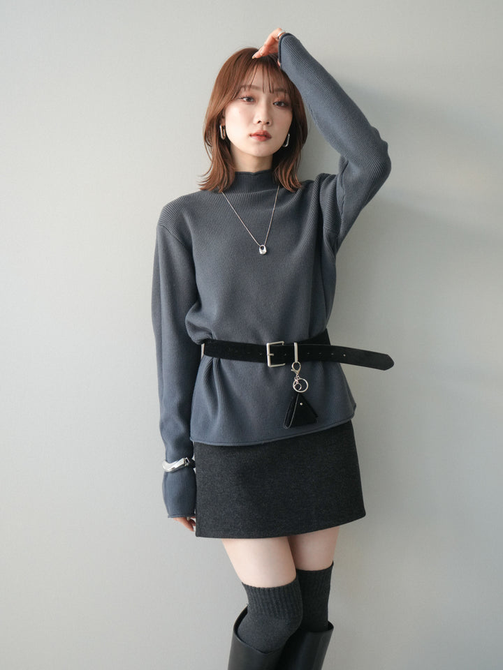 [SET]ボトルネック裾カールリブニットトップス+ボトルネック裾カールリブニットトップス(2set)