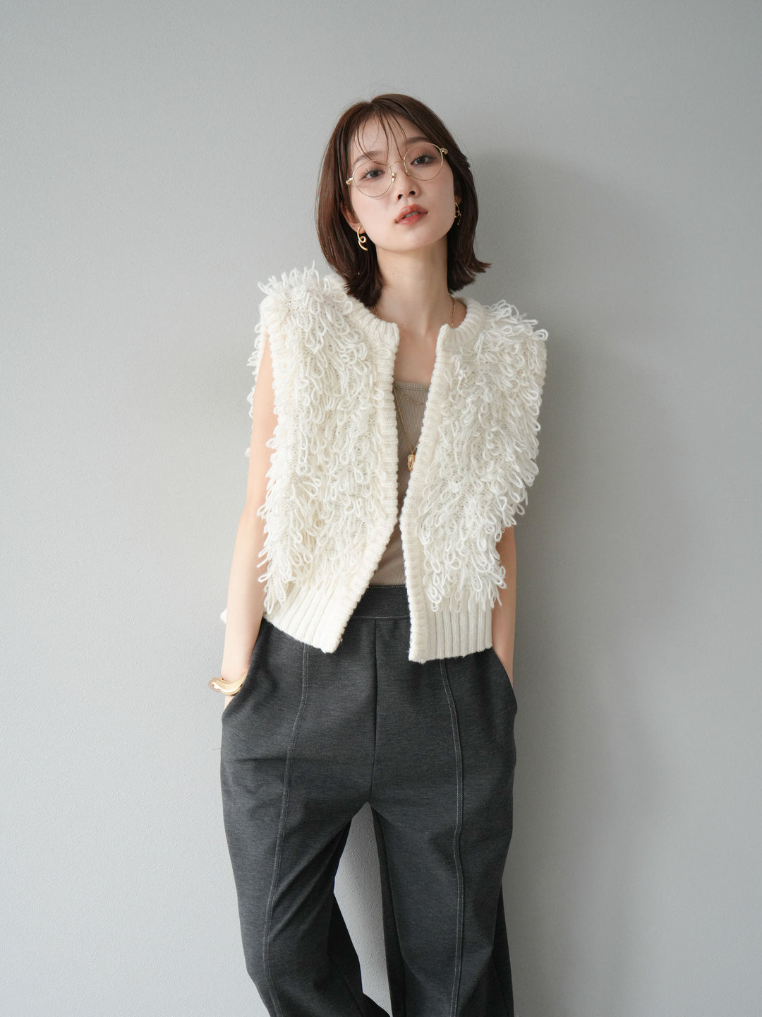 [予約]ループデザインホックベスト /アイボリー