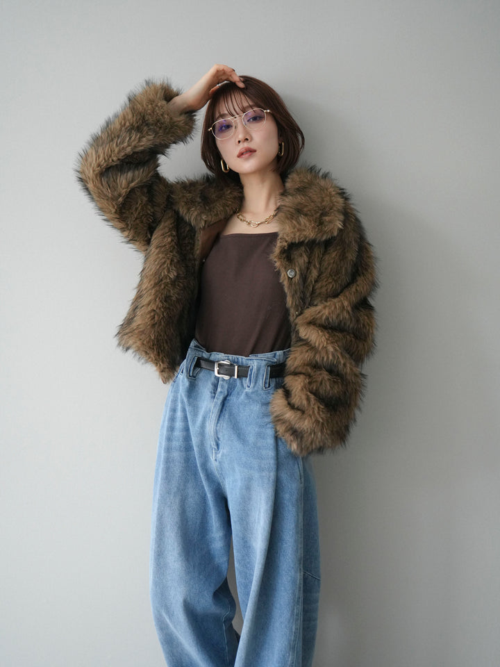 [20%オフ]MIXファースタンドネックショートジャケット/camel