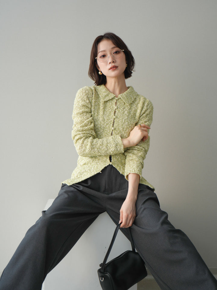 [SET]透かし編みブークレポロニットトップス+透かし編みブークレポロニットトップス(2set)