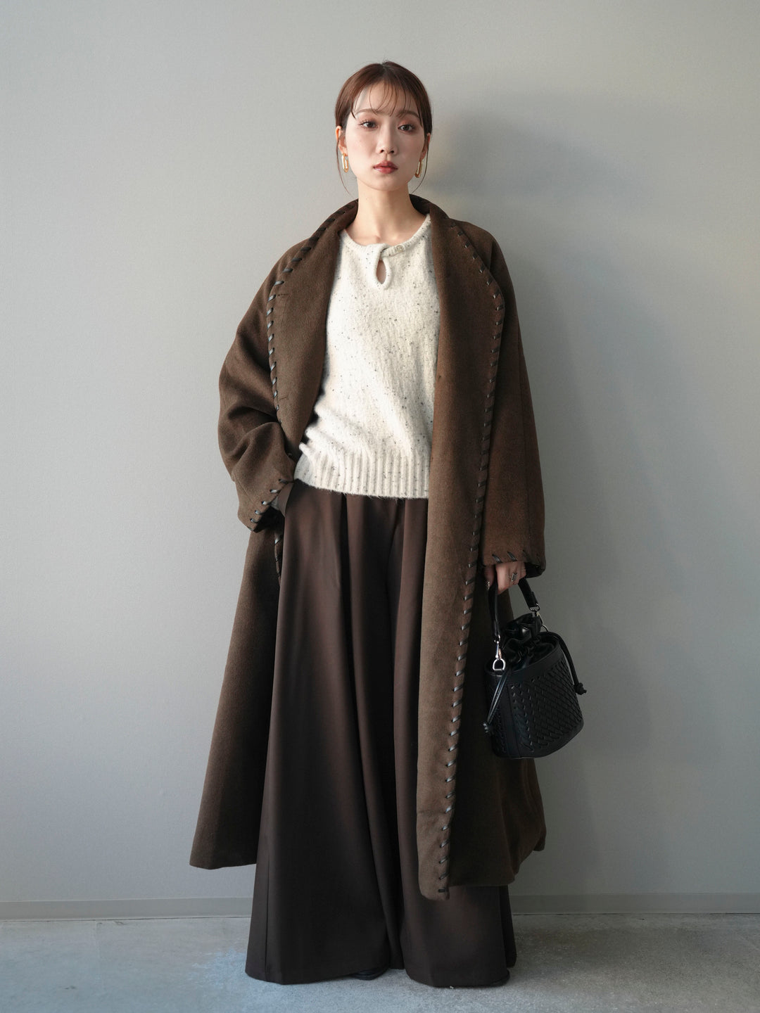 [予約]ハンドステッチ裏中綿ロングコート/brown