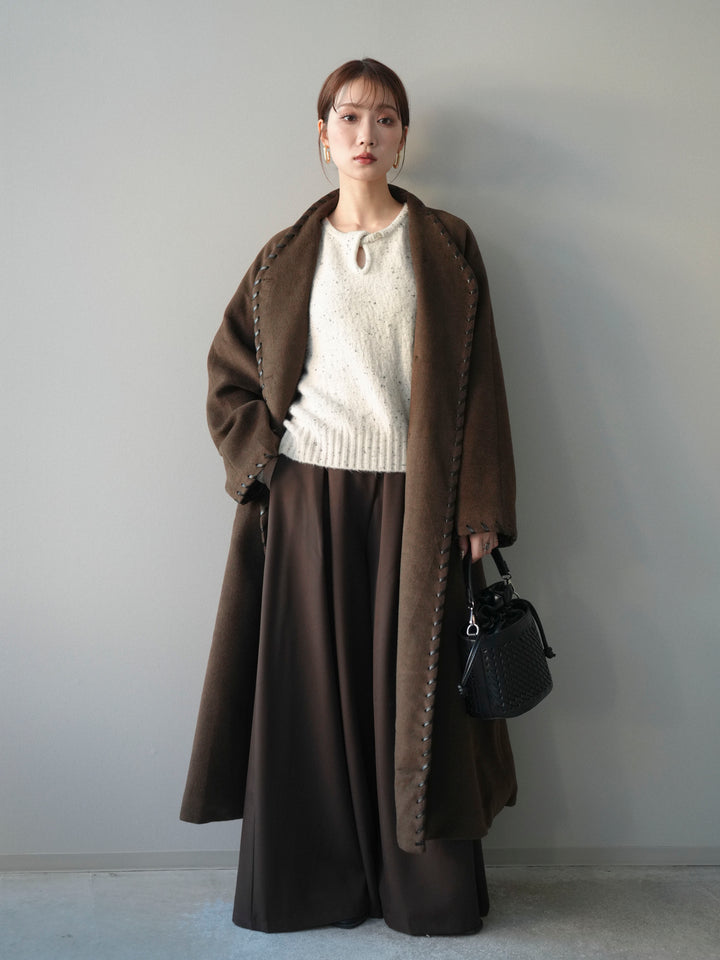 [予約]ハンドステッチ裏中綿ロングコート/brown