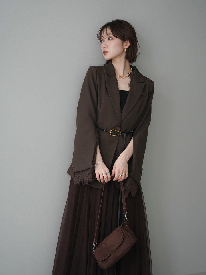 [SET]レースレイヤードスリットジャケット+チュールボリュームスカート(2set)