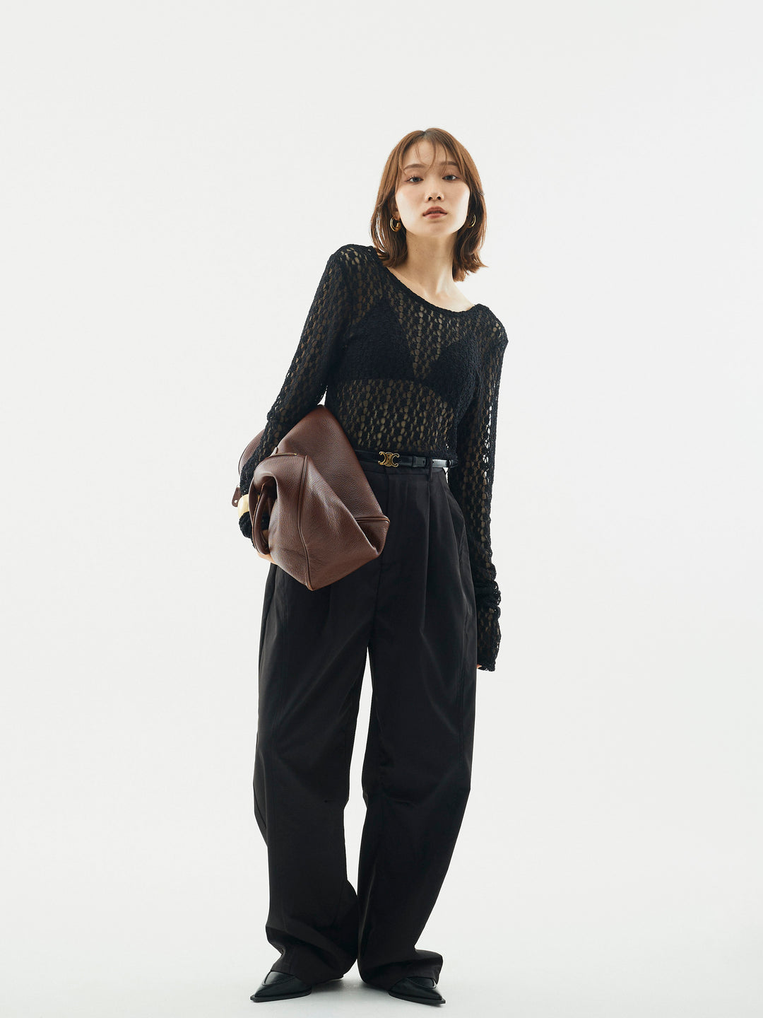 【Allure】[SET]バックラウンドレーストップス+タフタワイドカーブパンツ(2set)